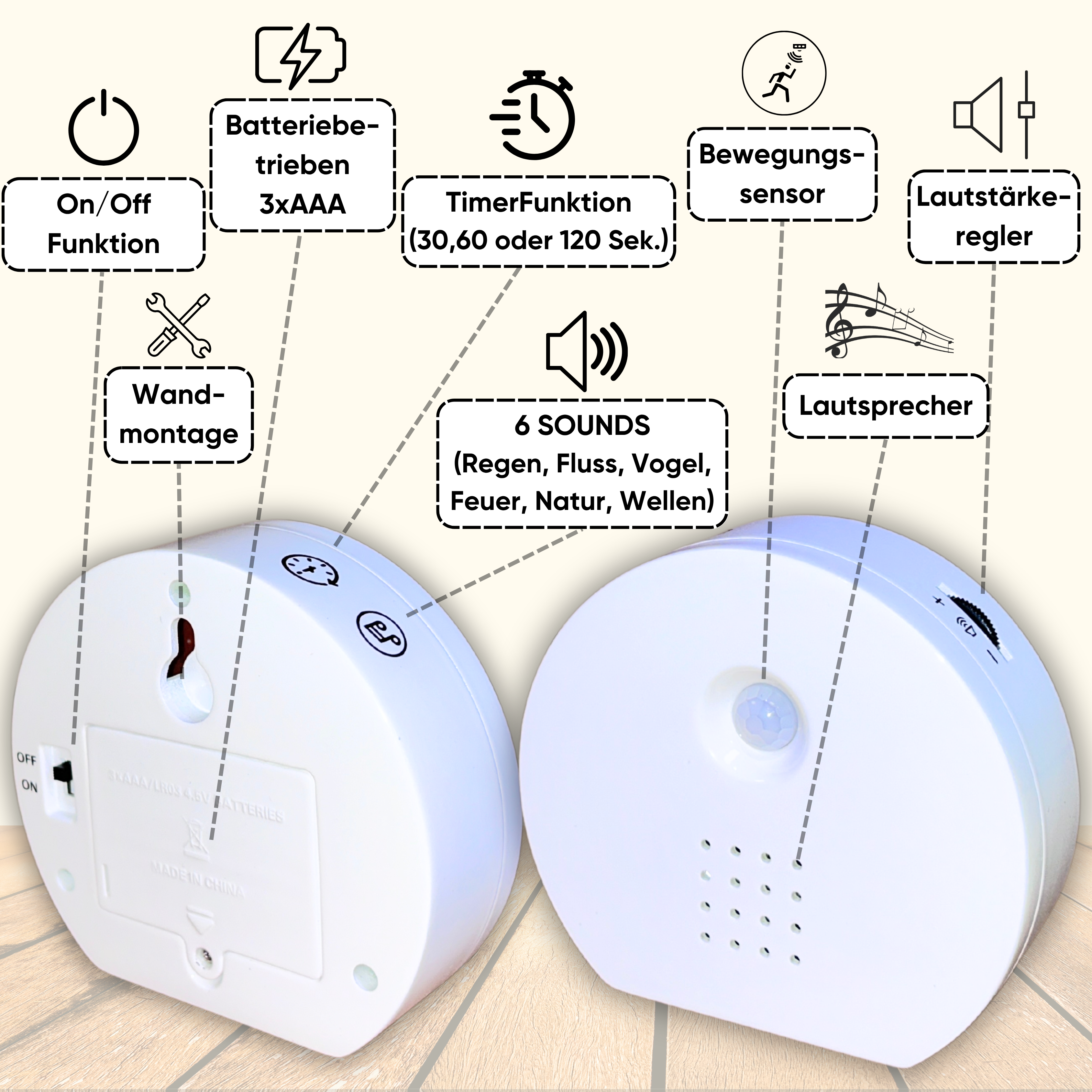 Ηχείο με ήχους της φύσης με αισθητήρα κίνησης – 6 χαλαρωτικοί ήχοι, χρονοδιακόπτης και έλεγχος έντασης ήχου, κουτί που κελαηδάει τα πουλιά