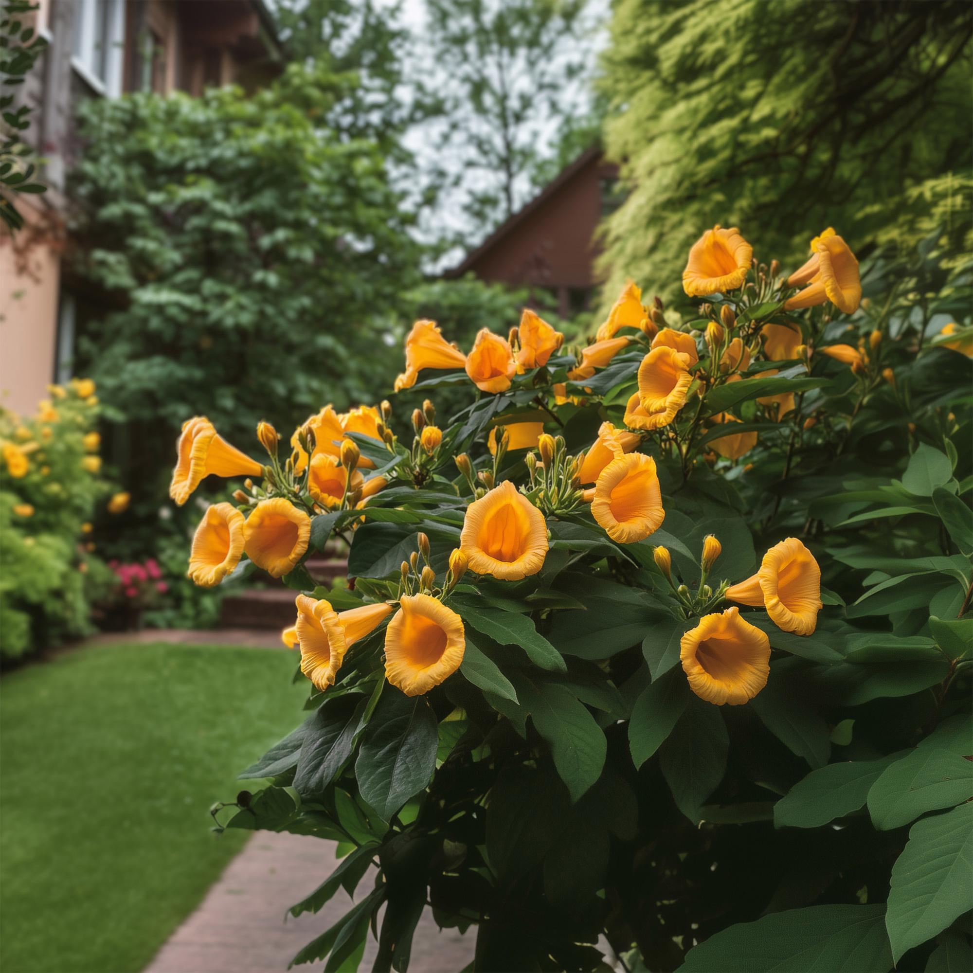 Campsis radicans ‘Flava’ – gelb blühende Trompetenblume, 2 Stück, 11 - cm Topf, 40 cm Höhe - Green Guardia - Ihr Experte für Schädlinge und Pflanzen