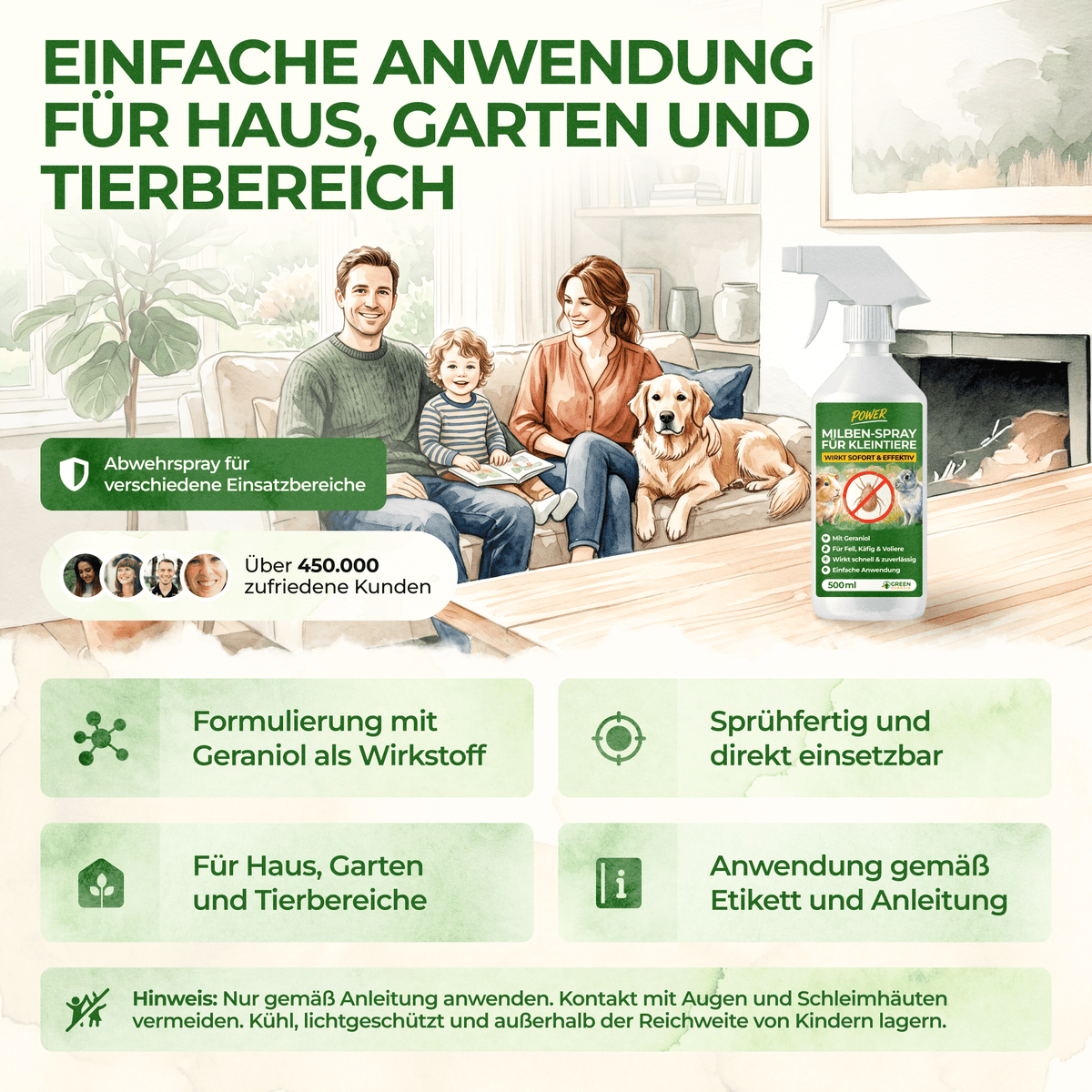Milben-Abwehrspray für Kleintiere – Power-Konzentrat 500 ml - Green Guardia - Ihr Experte für Schädlinge und Pflanzen